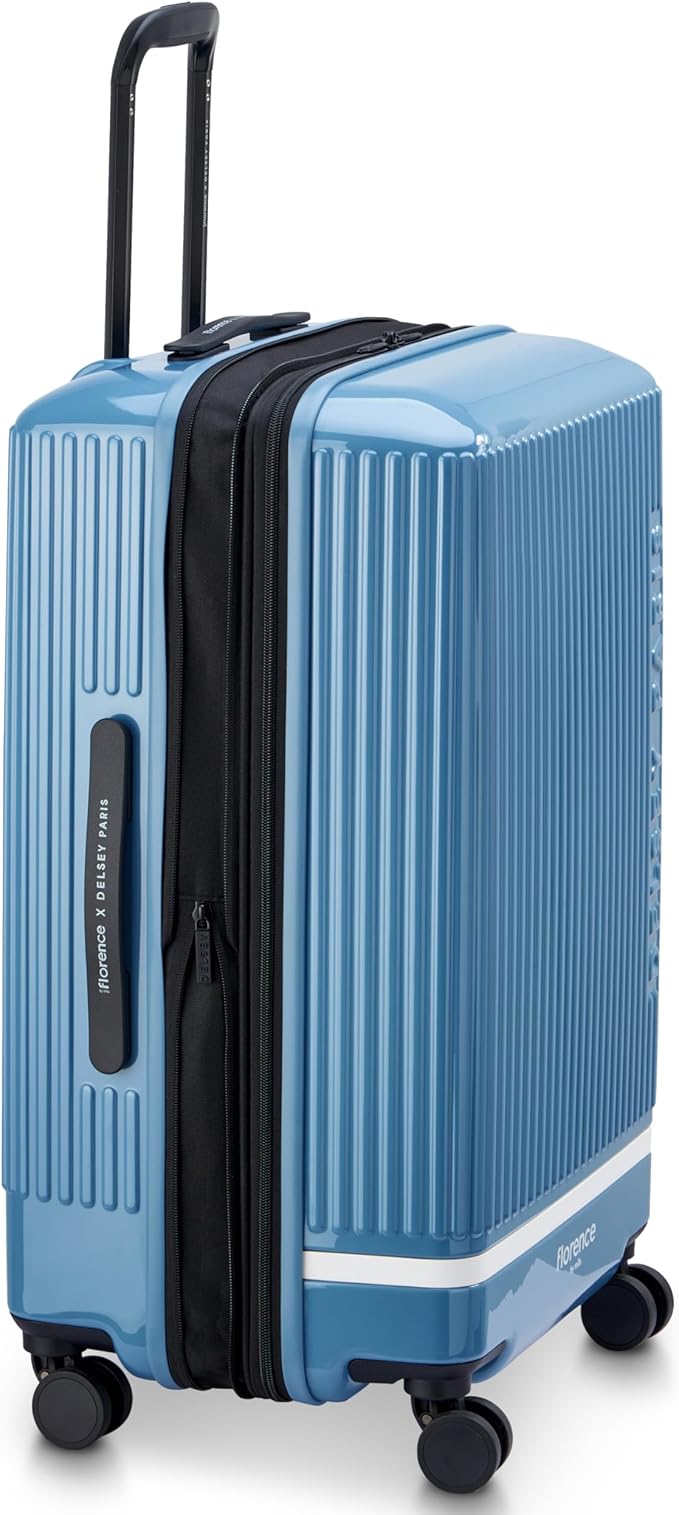florence by mills Spin Me Away Hardside Expandable Luggage with Spinner Wheels, Zinc Blue, Checked-Medium 24 Inch