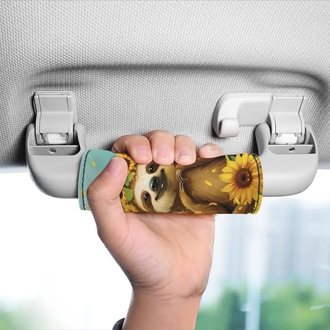 BIGCARJOB Sunflower Sloth Print Luggage Handle Wraps Set for Suitcase,2 Pieces Door Handle Protection Sleeve Covers Car Grab Handle Wraps Luggage Handle Tags Travel Accessories