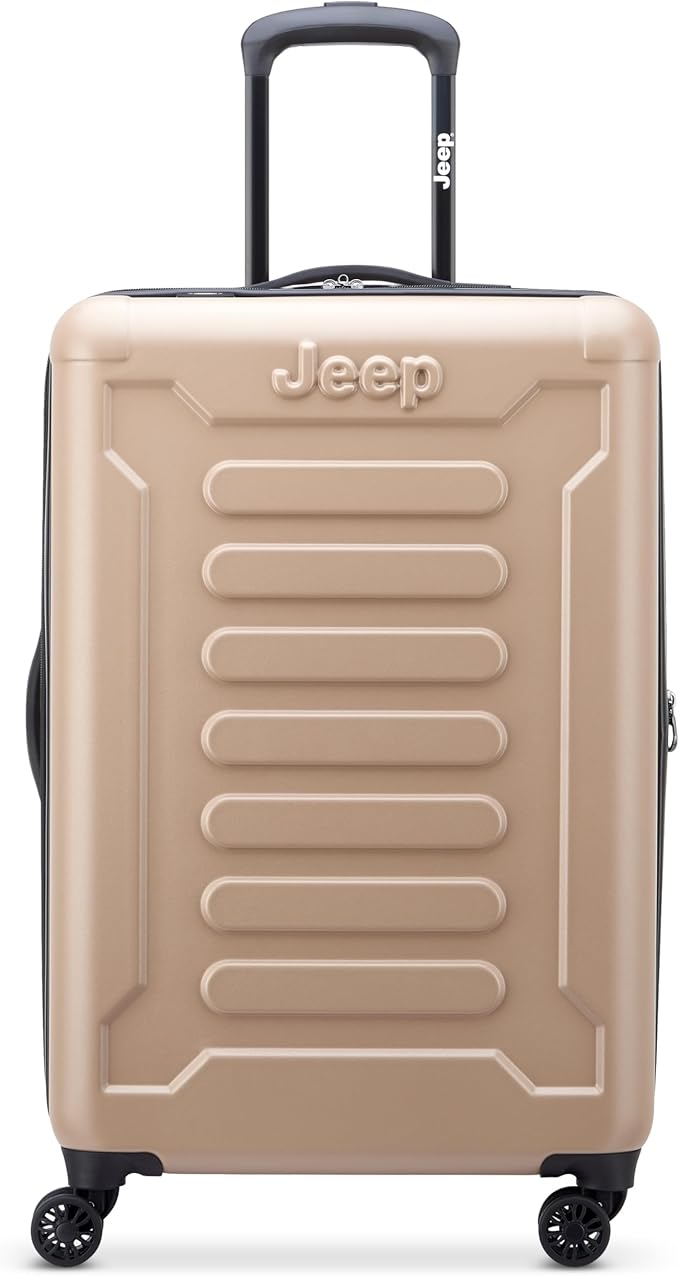 Jeep JH004C Hardside Expandable Luggage with Spinner Wheels, Beige, Checked-Medium 24 Inch