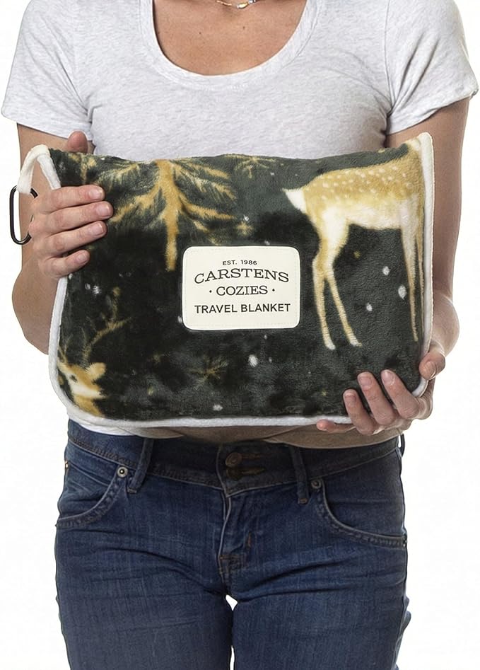 Carstens, Inc. Travel Blanket, Premium Compact 2-in-1 Airplane Blanket/Pillow, Green & Gold