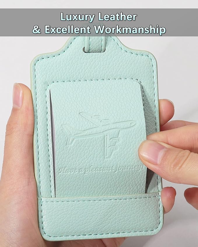 3 Pack Luggage Tags - Quick Install, Privacy Protection, Airplane Travel Essentials for Suitcases, Durable Leather - Lichee Light Green
