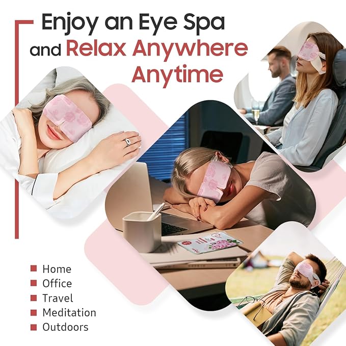 20Packs Steam Eye Mask, Heated Eye Mask Warm Compress for Eyes, Disposable Self Heating Steam Mask for Home, Sleep, Spa, Travel Essentials & Relaxation Gifts, Valentine's Day Gifts (Rose)