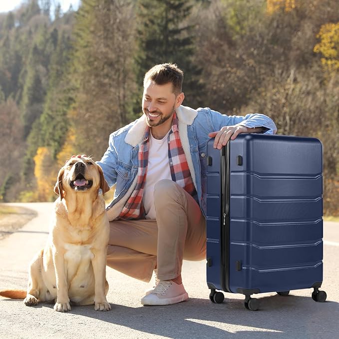 Sweetcrispy 25IN Carry on Luggage, Expandable Hard Shell ABS Suitcase with 360° Swivel Wheels, TSA Lock, Lightweight, Navy Blue