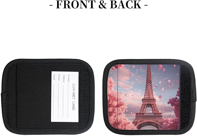 Eiffel Tower Paris Pink Flowers Romantic Luggage Handles Wrap Grips For Suitcases Luggage Travel Accessories For Airplane 2pcs