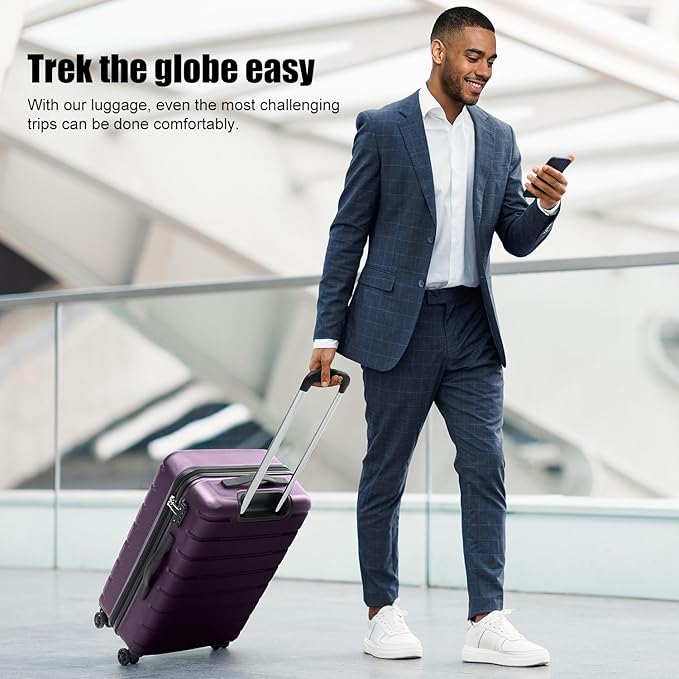 Coolife Luggage Suitcase Carry-on Spinner TSA Lock USB Port Expandable (only 28’’) Lightweight Hardside Luggage (Purple, L(28in))