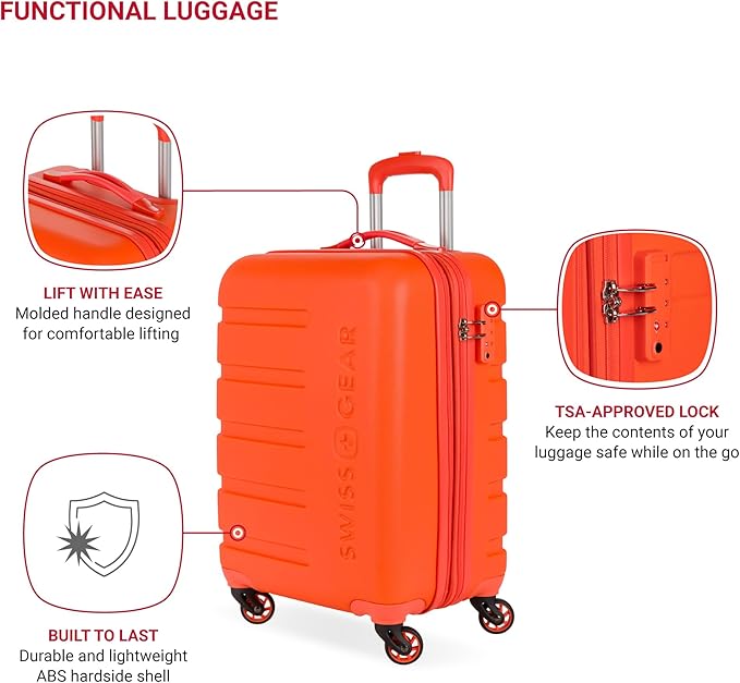 SwissGear 7366 Signature Hardside Expandable Luggage with Spinner Wheels, TSA Lock, Cup-Holder, Orange, Carry-On 19-Inch
