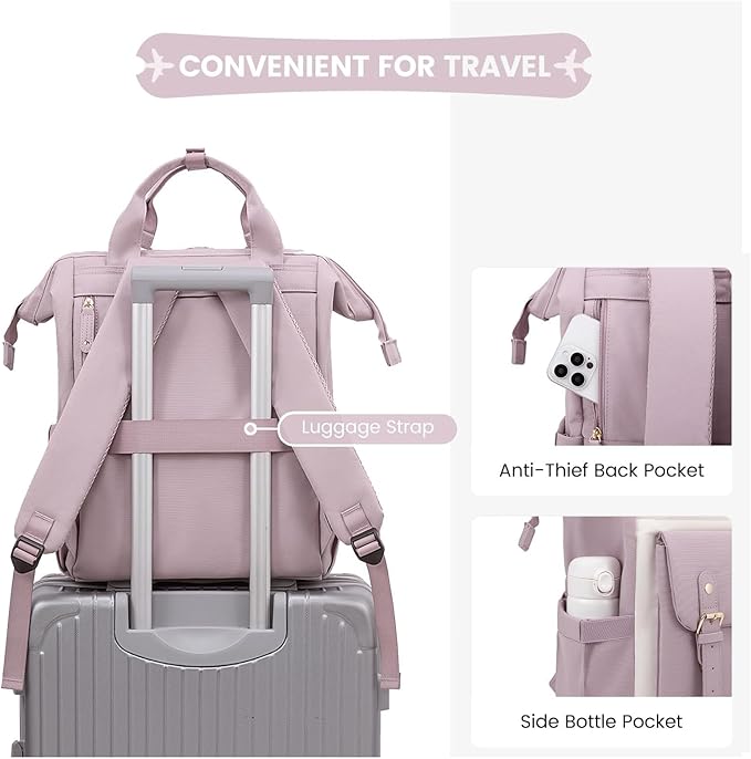 LOVEVOOK Laptop Backpack for Women, Teacher Nurse Bag Work Travel Computer Backpacks Purse,Water Resistant Daypack,Purple Beige 15.6in