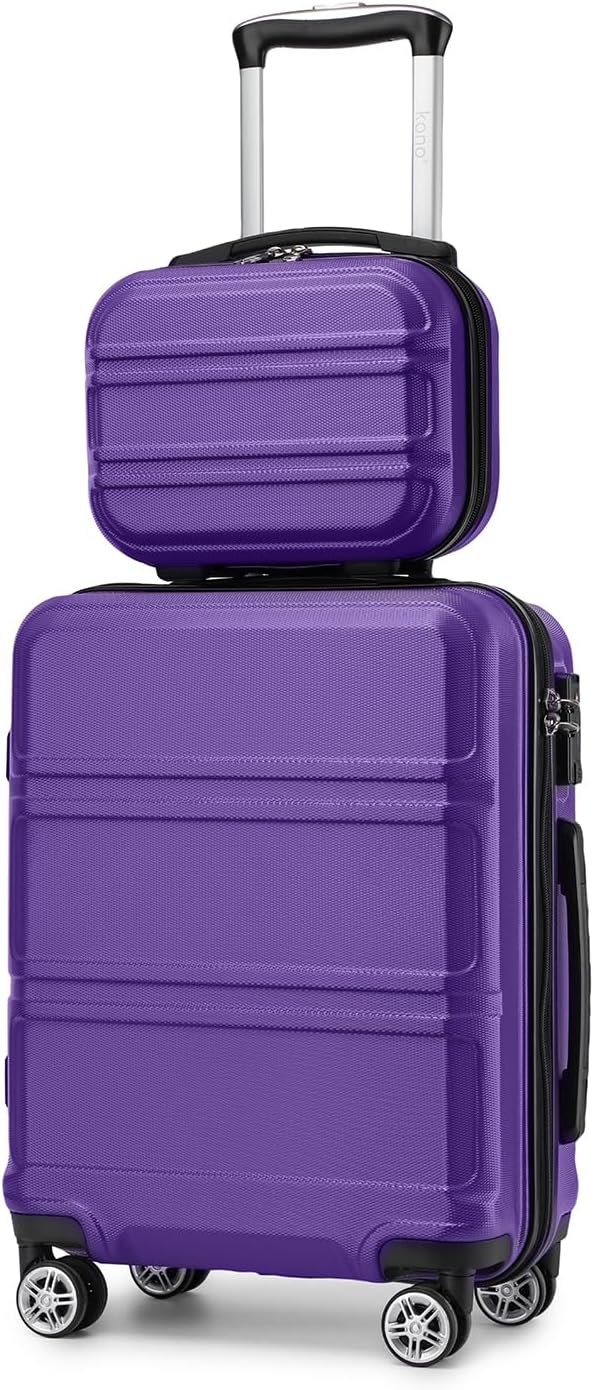 Kono Carry On Luggage Set Airline Approved Lightweight PC+ABS Carry On Suitcase with TSA Lock Spinner Wheels Durable Luggage Hardside Purple