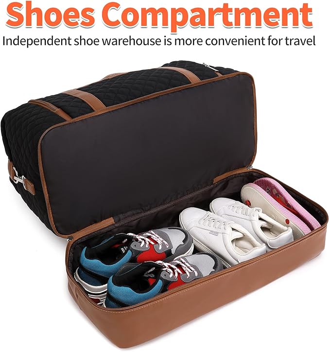Weekender Bag, Large Travel Duffel Bag for Women, Carry on Overnight Bag with Shoe Compartment and Toiletry Bags