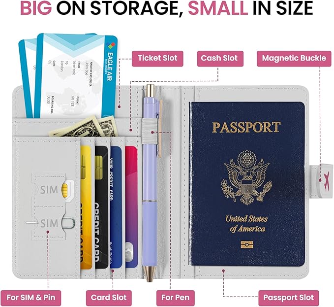 Passport Holder for Travel Essentials, RFID Blocking Leather Cover Wallet with Magnetic Closure, Aesthetic & Cute Passport Book Case for Women and Men - Butterfly