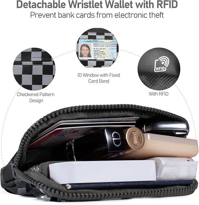 Tiostep Clip and Go Strap for Phone with Wallet Crossbody Phone Lanyard and Detachable Checkered Bag with ID Window and RFID Pouch for Daily Travel.