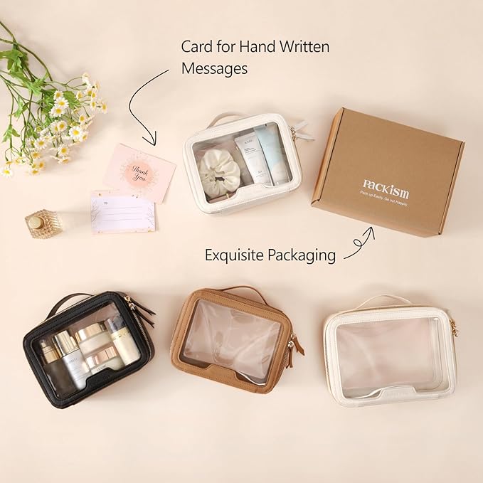 PACKISM Clear Makeup Bag - TSA Approved Toiletry Bag for Carry-on & Checked Luggage, Water Resistant Car Storage Organizer with Reinforced Seams