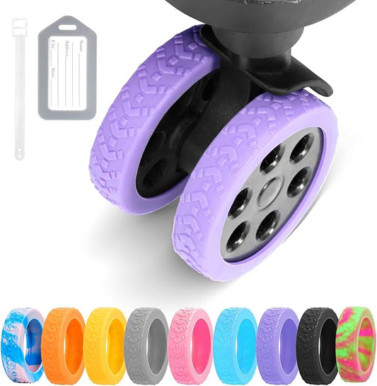 Luggage Wheel Covers, 8 PCS Silicone, Purple, 2-2.6 inches, 8-Spinner Wheels, Wear-Resistant, Anti-Noise, Suitcases or Office Chair Caster Wheels