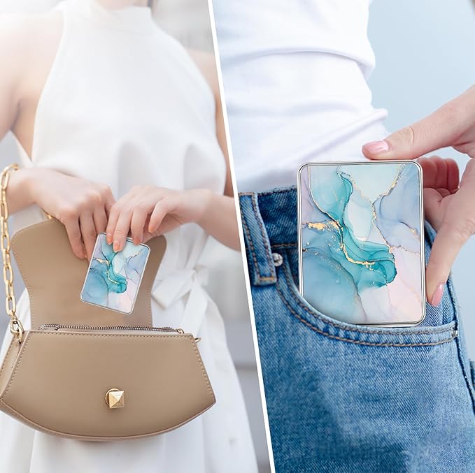 Pocket Mirror, Small Travel Mirror with Magnification, Portable Double-Sided Magnifying Cosmetic Mirror for Daily (Blue Marble)