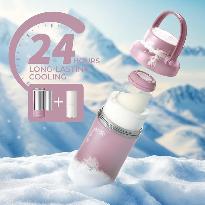 Momcozy 22oz Portable Breast Milk Cooler for Outdoor, Life Saver with 360° Total Cooling for 24 Hours, Larger Capacity Travel Breastmilk Chiller with 2pcs Baby Bottles for Breastmilk Storage, Pink