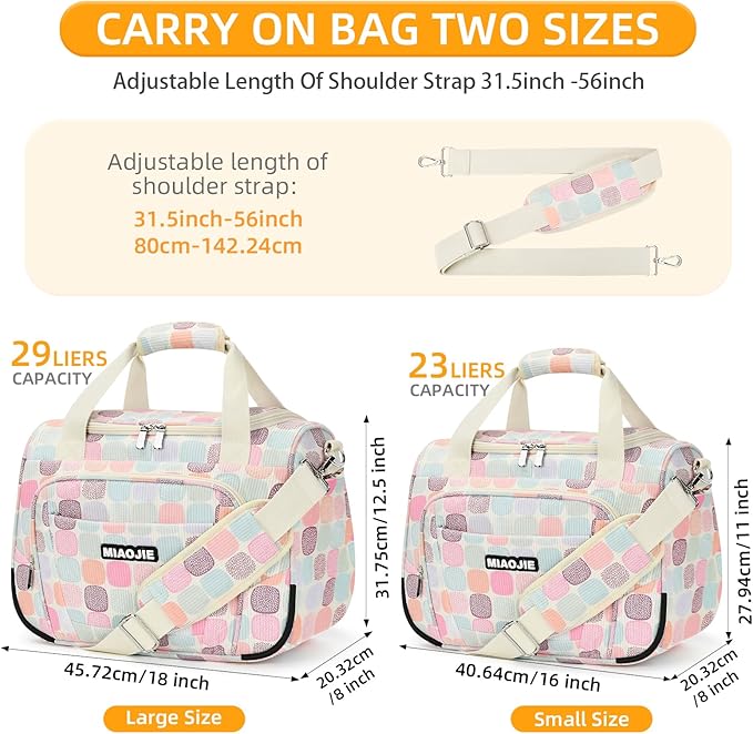 Underseat Carry On Luggage Lightweight Travel Tote Weekender Bag Overnight Duffle Bag for Travel, Travel Essentials Personal Item Travel Bag for Women, Corduroy Colorful Plaid-16Inch