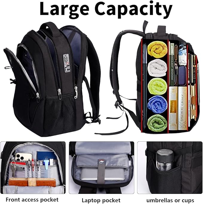 SHRRADOO Anti Theft Laptop Backpack Travel Backpacks with Combination Lock for Women Men High School College Backpack Computer Bag Fits 17 Inch Laptop,Grey
