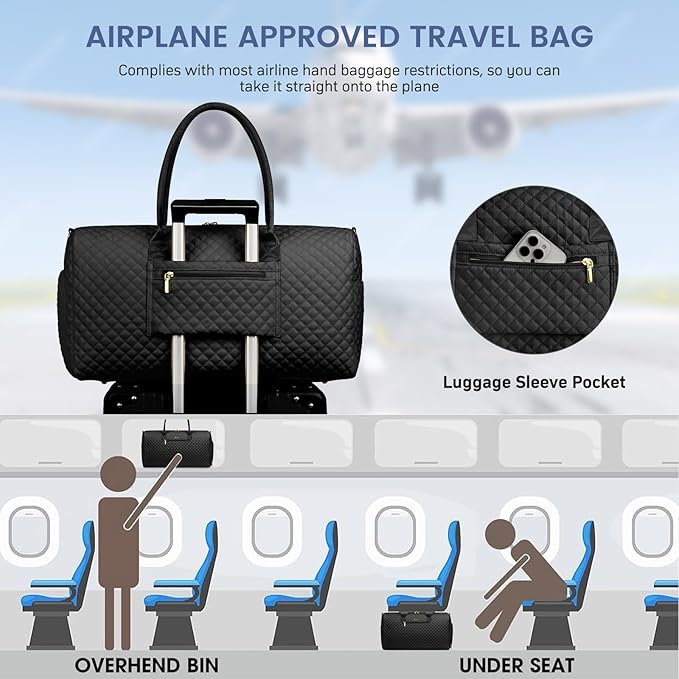 Women Weekender Travel Duffle Bag: Travel Duffel Overnight Bags with Shoe Compartment Large Carry on Tote with Toiletry Bag Weekend Traveling Yoga Gym Hospital Bag for Women with Wet Pocket 3 PCS Set