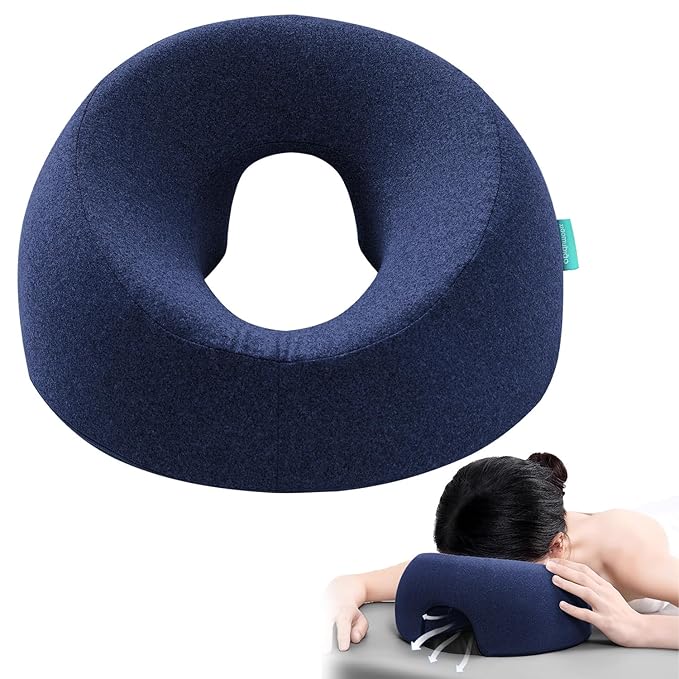 Face Down Pillows for Massage Table, Massage Headrest for Bed, Face Pillow for Stomach Sleeping, BBL Pillow After Surgery Post Eye Surgery & Vitrectomy Recovery, Removable Cover Navy Blue