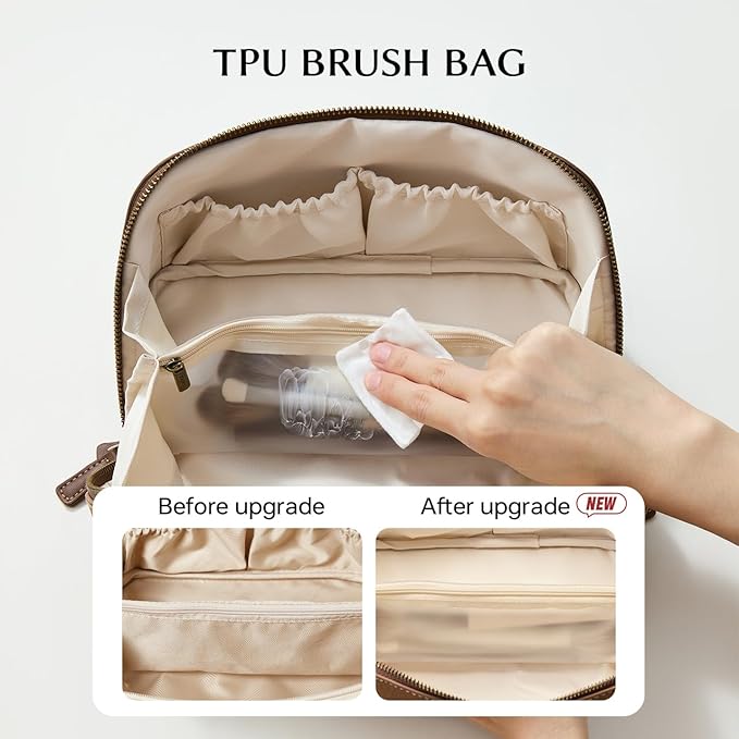 EACHY Travel Makeup Bag, Large Capacity Cosmetic Bag for Women, Waterproof PU Leather, Flat Open Portable Toiletry Bag for Skincare, Brushes & Travel Essentials