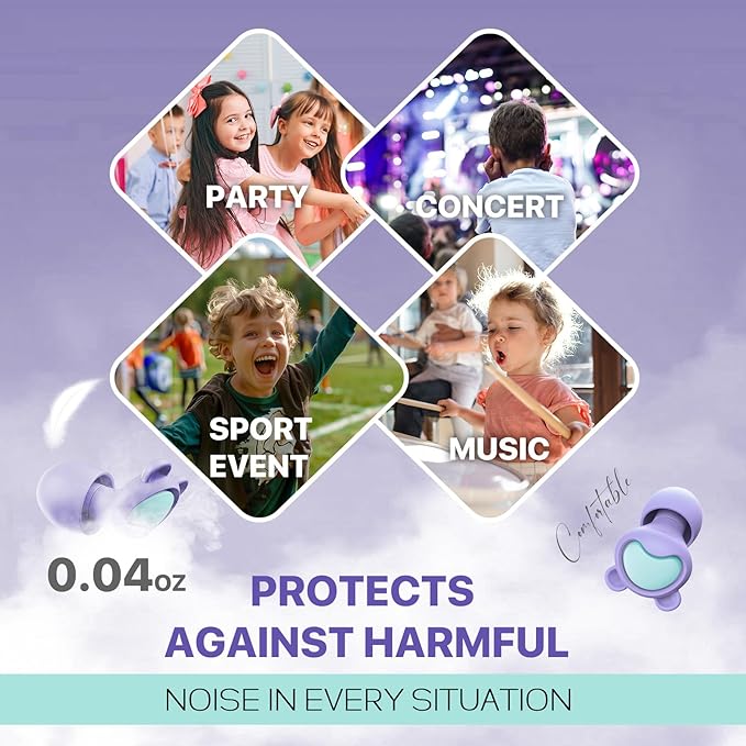 Kids Noise Reduction Ear Plugs (6-12 yrs) - Reusable Kids Ear Protection for Concerts, Travel, Focus, Socializing, Loud Events, Sleep, Noise Sensitivity – 26 dB Children Earplugs