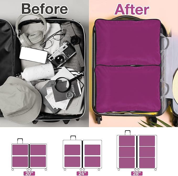 Hosuly 6 Pcs Ultralight Compression Packing Cubes for Travel 17.3 x 12.6'' XL Large Expandable Luggage Organizers for Save Space Family Long Trips (Purple)