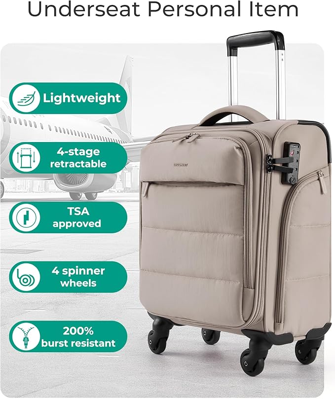 BAGSMART Underseat Carry on Luggage with Wheels, Soft Small Travel Luggage with PVC Wet/Dry Pockets, Lightweight Soft Personal Item Suitcase for Short Trip,Camer