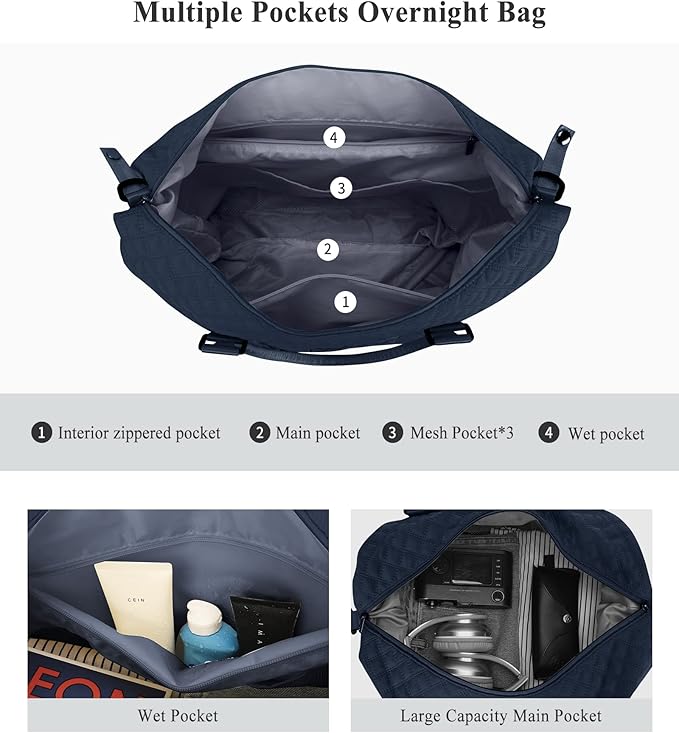 HYC00 Travel Duffel Bag,Carry-on Overnight Weekender Bags for Women,Sports Tote Gym Bag with Wet Pocket