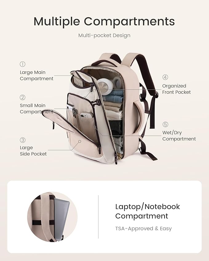 LOVEVOOK 50L Travel Backpack for Women & Men,Airline Approved Carry On Backpack with 3 Packing Cubes,TSA Waterproof Personal Item Bag, Weekender Overnight Essentials Backpacks fits 20" Laptop