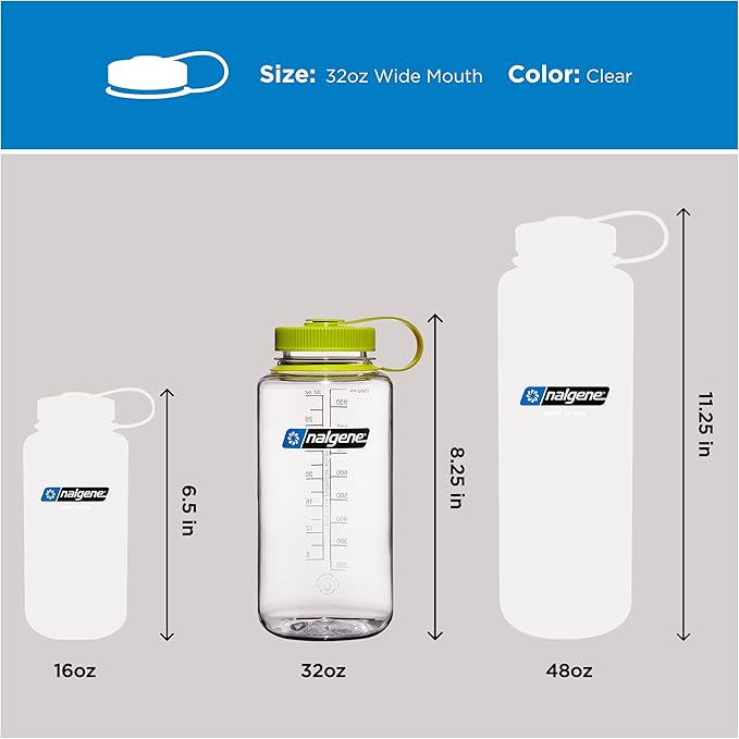 Nalgene 32 oz Wide Mouth Water Bottle | BPA-Free, Durable & Leak Proof, Lightweight Bottle for Hiking & Gym, Work & Travel