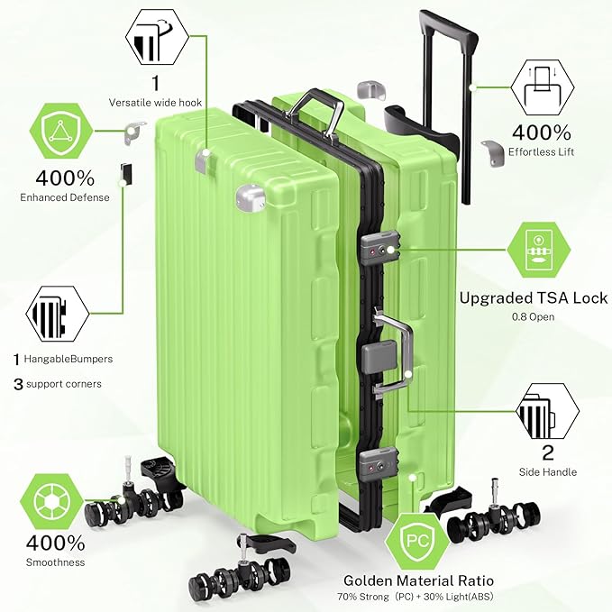Krute Aluminum Frame Luggage 28 Inch Checked Suitcase with Spinner Wheels TSA Approved No Zipper Hard Shell Luggage PC+ABS Travel Suitcase