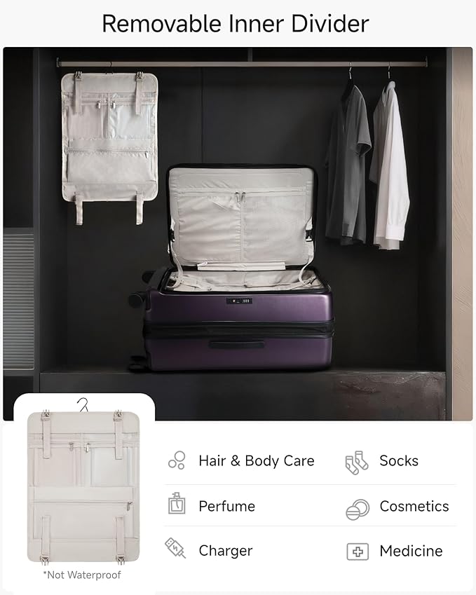 LUGGEX Checked Suitcase with Spinner Wheels, FLO5 Top Opening Expandable Polycarbonate Hard Shell Suitcase with TSA Approved Lock (FX-Core, Purple, 28 Inch)