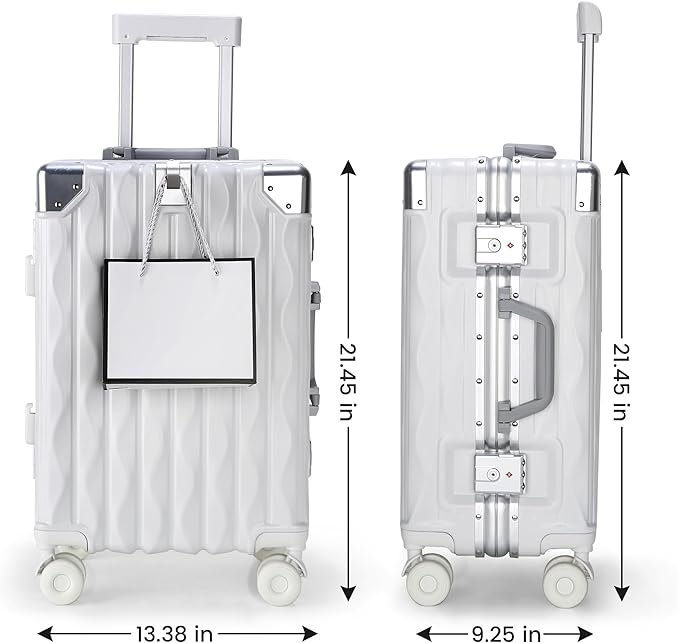 20 Inch Carry On Luggage with Spinner Wheels,Aluminum Frame PC Hard Shell Suitcase with USB Port,Lightweight Travel Luggage Airline Approved for Men Women, White