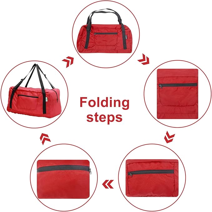 HOLYLUCK Foldable Travel Duffel Bag For Women & Men Luggage Great for Gym (Red)
