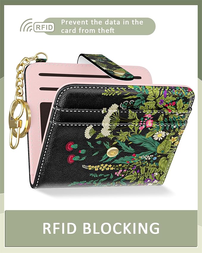 Aiawoxc Womens Wallet, RFID Small Wallets for Women, Slim Compact Credit Card Holder, Cute Leather Bifold Ladies Purse with Zipper Coin Pocket and ID Window, Dandelion