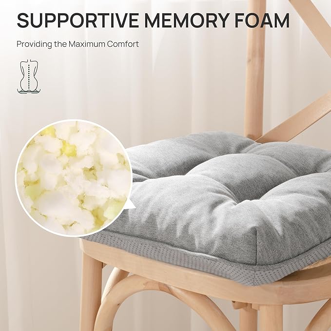 Love's cabin Memory Foam Chair Cushions Set of 4, 19"x19"x3.5" Indoor & Outdoor Seat Pads for Dining, Kitchen, Office, Patio Chairs - Light Grey