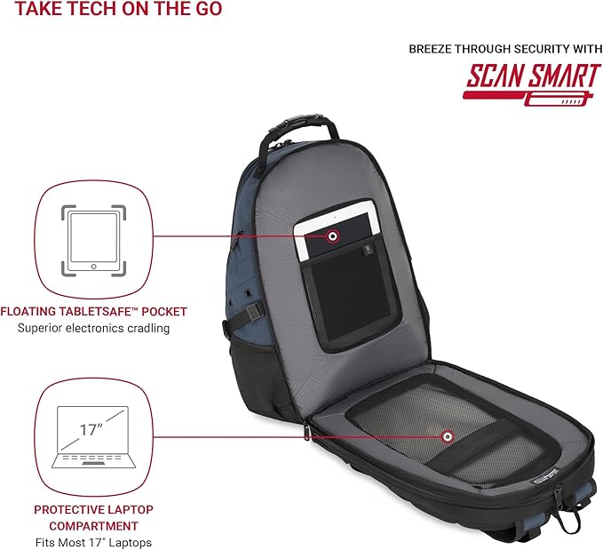 SWISSGEAR 1900 ScanSmart TSA Laptop Backpack Fits 17 Inch Laptop with RFID Protection and Tablet Pocket, Blueberry, 19-Inch