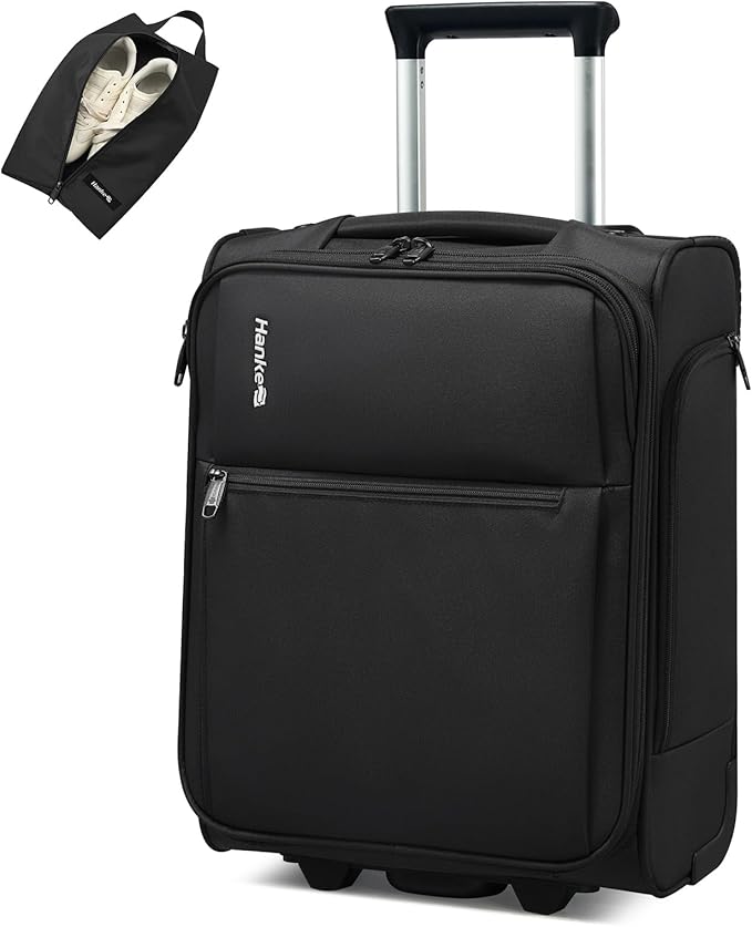Hanke Underseat Carry On Luggage with Wheels, 17-Inch Small Suitcase Rolling Under Seat Luggage, Lightweight Personal Item Bag with 15.6" Compartment for Overnight & Short Trips, Black