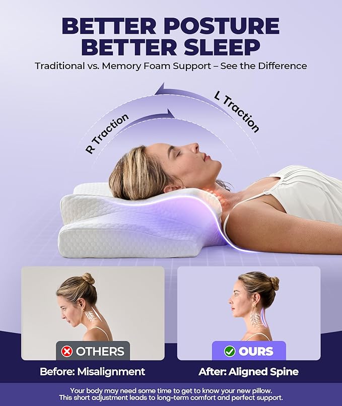 Sleep Doctor Approved Cervical Neck Pillow for Sleeping, Ergonomic Contour Side Sleeper Pillows for Adults, Cooling Orthopedic Pillow for Pain Relief Support, Memory Foam Pillows Back Stomach Sleepers