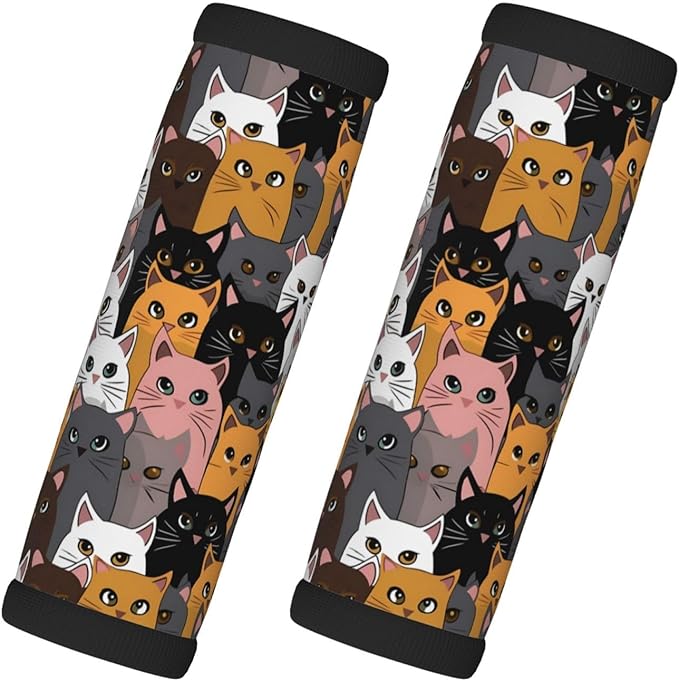 Colorful Cats Handle Wrap 2 Pieces, Funny Kitten Animals Soft Handle Grip for Women Men Business Luggage Outdoor Bag Markers Decor