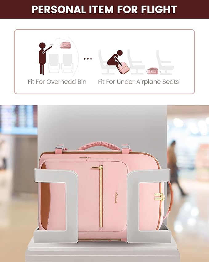 LOVEVOOK Travel Backpack for Women & Men 40L,Airline Approved Carry On Backpack Travel Essentials,TSA Carry on Luggage,Waterproof Personal Item Travel Bag,Suitcase with 3 Packing Cubes,Pink-Brown
