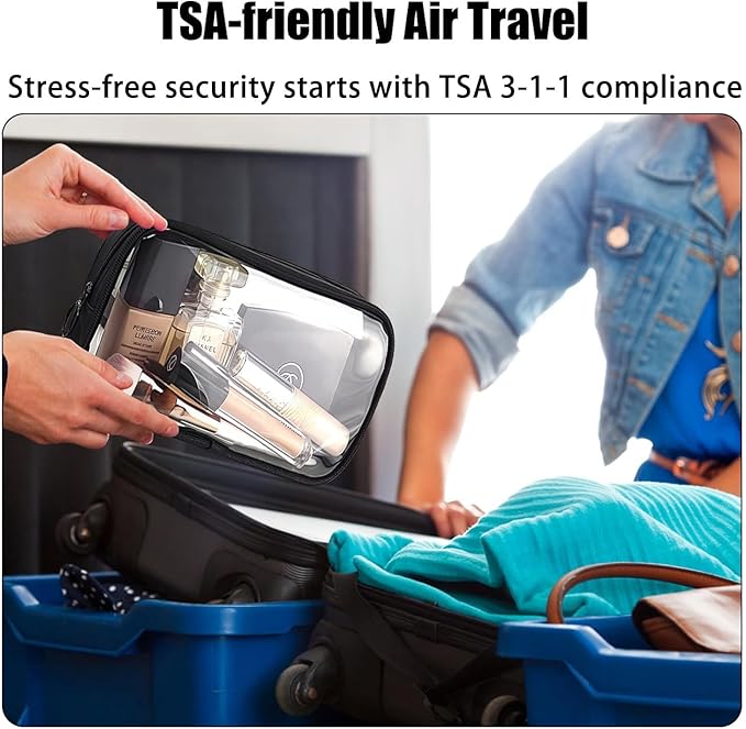 Clear Makeup Bags with Zipper, TSA Approved Travel Toiletry Bag,Clear Cosmetic Bag, Waterproof Make Up Bag for Women, Car Bag Organizer & Car Organization Essentials