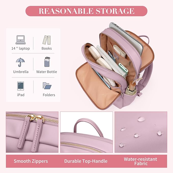 GOLF SUPAGS Women Laptop Backpack Casual Daypack for Work Travel College Backpack Purse Fits 14 Inch Notebook (Pinkish Purple)