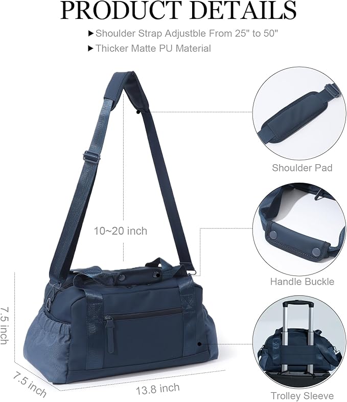 Small Gym Bag for Women, Mini Crossbody Gym Duffle Bag with Wet Compartment, Carry on Gym Tote Bag for Workout Dance Sport Travel (Medium-Blue)