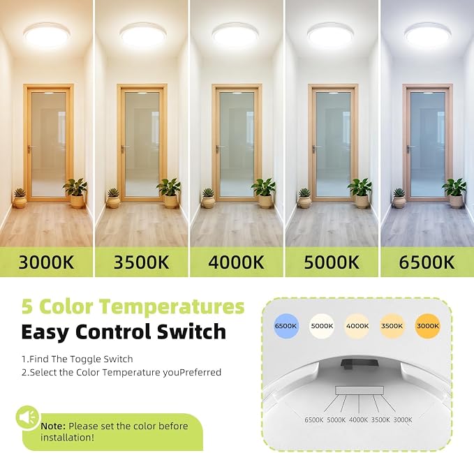 hepside LED Flush Mount Ceiling Light, 13Inch 24W LED Ceiling Lights Fixture,5 Color Temperatures in One,Ultra-Thin Flush Mount Light Fixture for Closet Bathroom Hallway Bedroom Laundry (White)