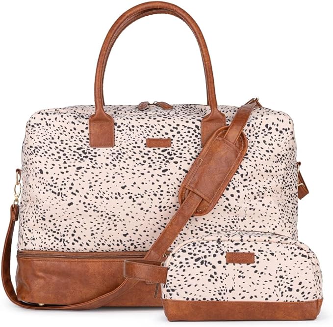 MyMealivos Canvas Weekender Bag for Women, Large Overnight Travel Carry on Duffel with Shoe Compartment & Toiletry Bag, Durable & Dirt-Resistant Personal Item Bag for Airplanes, Luggage Sleeve