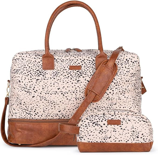 MyMealivos Canvas Weekender Bag for Women, Large Overnight Travel Carry on Duffel with Shoe Compartment & Toiletry Bag, Durable & Dirt-Resistant Personal Item Bag for Airplanes, Luggage Sleeve