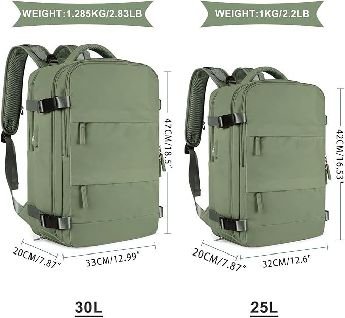 coowoz Large Travel Backpack For Women Men,Carry On Backpack Flight Approved,Hiking Backpacks Waterproof Outdoor Rucksack Casual Daypack Travel Bag Essentials Personal Item Backpack(Gray Green)
