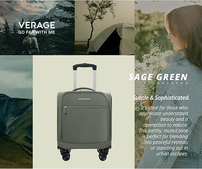 Verage Underseat Carry On Luggage with Wheels,14.5-Inch Spinner Small Suitcase, Softside Lightweight Travel Bag for Men and Women, Airplane Carry On Bag, Sage Green
