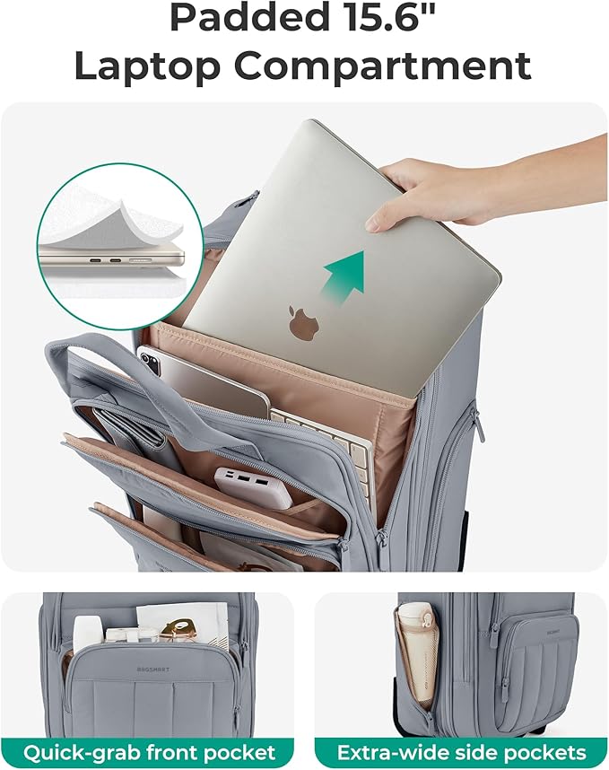 BAGSMART Small Underseat Carry on Luggage with Wheels, 16 inch Small Under Seat Luggage, Lightweight Travel Suitcase for Women, Dark Gray